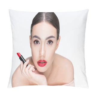 Personality  Woman Holding Red Lipstick  Pillow Covers