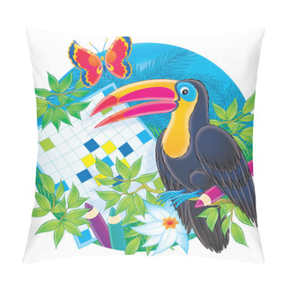 Personality  Perched Toucan By A Word Puzzle Pillow Covers