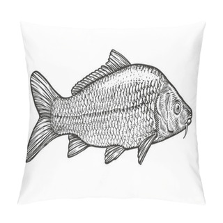 Personality  Sketch Of Carp In Vintage Engraving Style. Hand Drawn Vector Illustration Of Fish Pillow Covers
