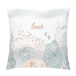 Personality  Seamless Horizontal Pattern With Corals, Algae, Fish, And Starfish. Pillow Covers