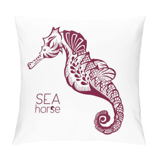 Personality  Hand Drawn, Tattoo Stylised Seahorse. Marine Life Sketch Zentangle Pillow Covers