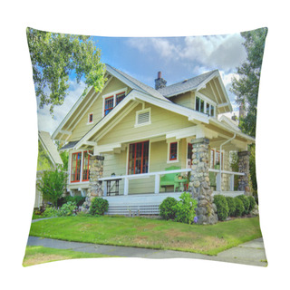 Personality  Green Old Craftsman Style Home With Covered Porch. Pillow Covers