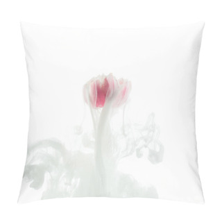 Personality  Close Up View Of Pink Flower And White Paint Splash Isolated On White Pillow Covers