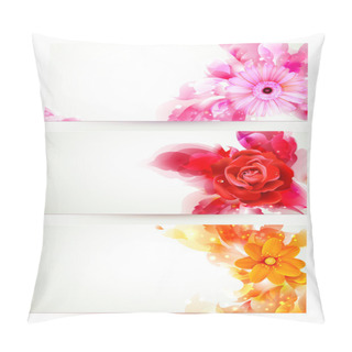 Personality  Set Of Three Banners, Abstract Headers With Flowers And Artistic Blots Pillow Covers