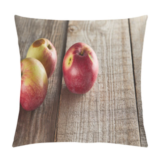 Personality  Apples With Small Rotten Spot On Wooden Surface Pillow Covers