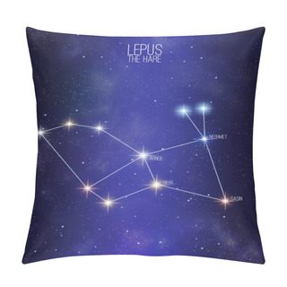 Personality  Lepus The Hare Constellation On A Starry Space Background With The Names Of Its Main Stars. Relative Sizes And Different Color Shades Based On The Spectral Star Type. Pillow Covers