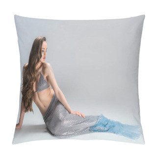 Personality  Beautiful Woman With Mermaid Tail Lying On Floor And Looking Away Pillow Covers