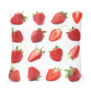 Personality  Set With Delicious Sweet Strawberries On White Background Pillow Covers