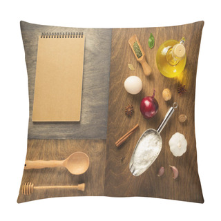 Personality  Food Ingredients And Spices At Wooden Table, Top View Pillow Covers