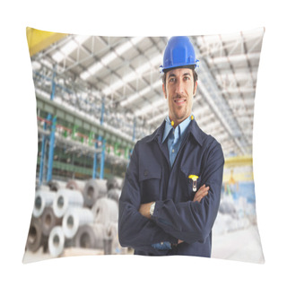 Personality  Portrait Of A Worker In Factory Pillow Covers