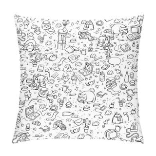 Personality  Technological Everyday Objects Seamless Pattern In Black And Whi Pillow Covers