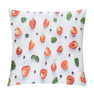 Personality  Top View Of Halved Strawberries On White Surface Pillow Covers