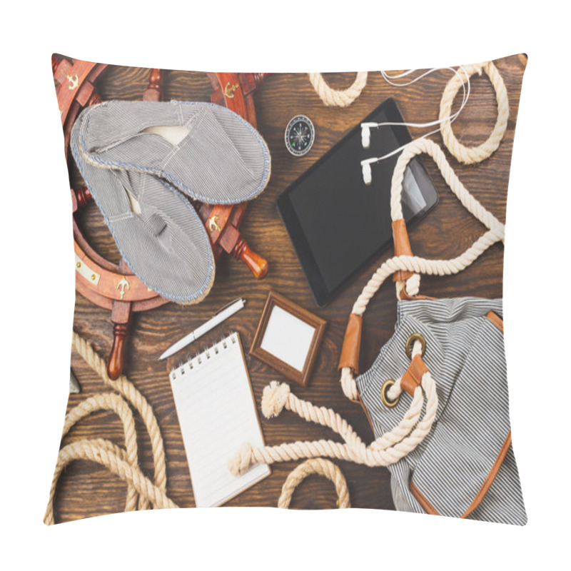 Personality  Different vacation's items on the wooden board pillow covers