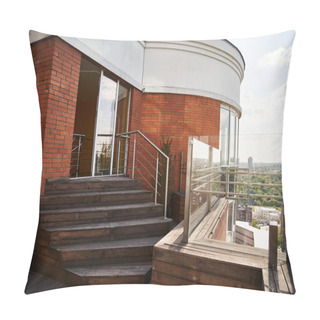 Personality  A Balcony With A Stunning View Of The City Skyline, Showcasing Skyscrapers, Busy Streets, And A Bustling Metropolis Below Pillow Covers