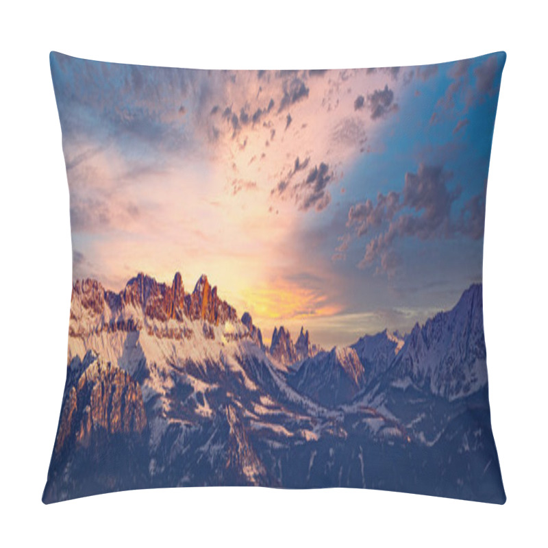 Personality  Rocky mountain with a beautiful cloudy dramatic sunset pillow covers