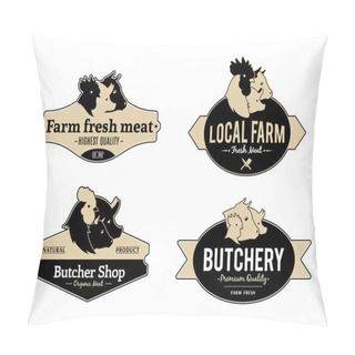 Personality  Set Of Vintage Retro Labels, Logos, Design Templates For Meat Stores And Products Pillow Covers