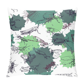 Personality  Seamless Pattern With Line Drawing Insects Pillow Covers