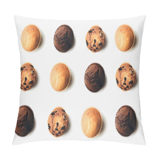 Personality  Top View Of Arranged Freshly Baked Delicious Muffins On White Pillow Covers