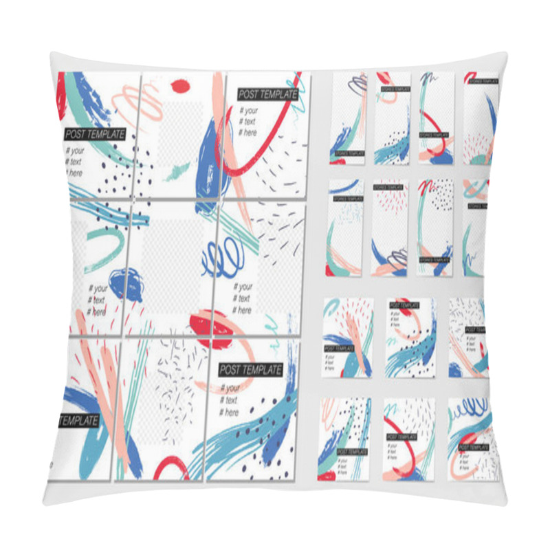 Personality  White background with geometric elements and brush strokes with colorful spots. pillow covers