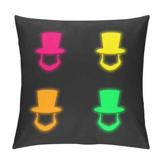Personality  Abraham Lincoln Hat And Beard Shapes Four Color Glowing Neon Vector Icon Pillow Covers