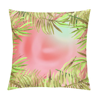 Personality  Handpainted Green Tropical Banana Leaves, Watercolor Tropical, Wedding Card, Sale Mock Up. Monstera, Banana Leaf, Palm Leaf On A Pink Background Pillow Covers