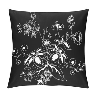 Personality  Beautiful Monochrome Black And White Flowers And Leaves Isolated.  Pillow Covers