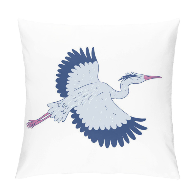 Personality  Heron in flight isolate on white background. Vector image. pillow covers