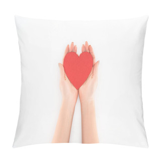 Personality  Partial View Of Woman Holding Red Heart Symbol Isolated On White, St Valentine Day Concept Pillow Covers