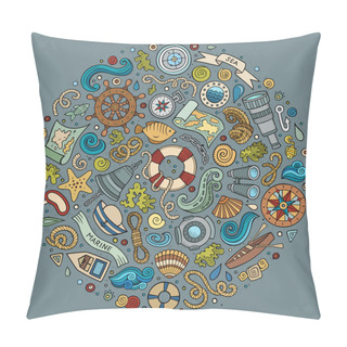 Personality  Set Of Marine, Nautical Cartoon Objects Pillow Covers