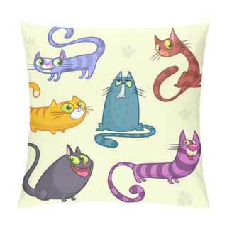Personality   Funny Cartoon And Vector Cats Characters. Vector Set Of Colorful Cats. Cat Breeds Cute Pet Animal Collection.  Isolated Objects Pillow Covers