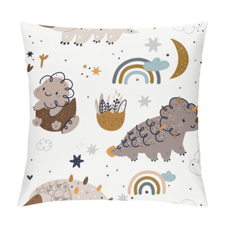 Personality  Pattern With Cute Dinosaurs, Rainbows, Moon, Stars. Children Background In Scandinavian Style. Creative Kids Texture For Print, Textile, Wallpaper, Apparel, Fabric, Wrapping. Vector Illustration Pillow Covers