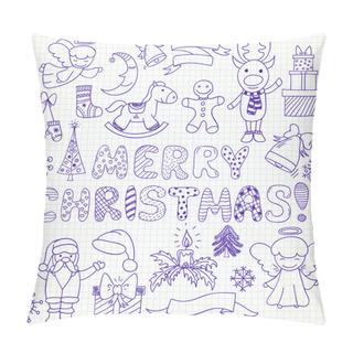 Personality  Collection Of Vector Christmas Characters And Ornaments In Doodl Pillow Covers