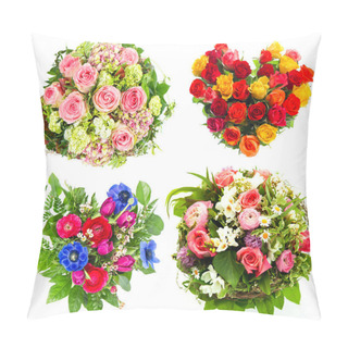 Personality  Four Colorful Flowers Bouquet On White Pillow Covers