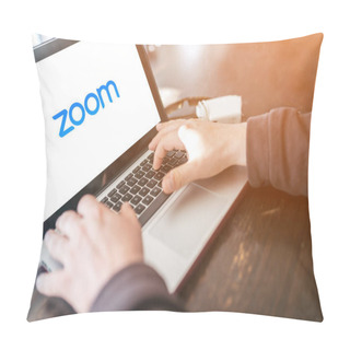 Personality  Antalya, TURKEY - March 30, 2020. Laptop Showing Zoom Cloud Meetings App Logo. Pillow Covers