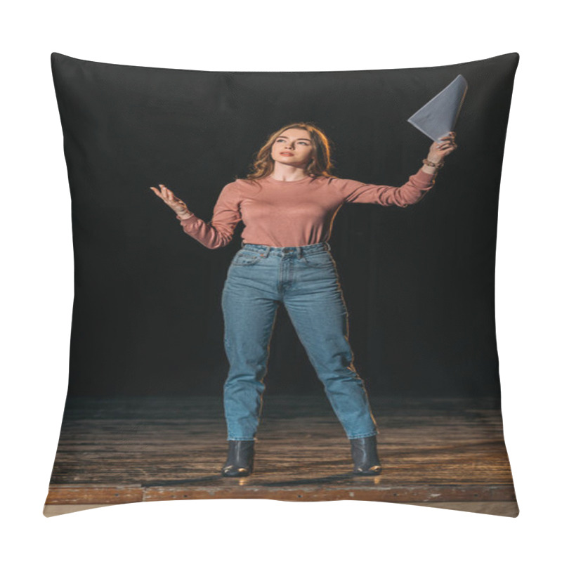 Personality  Beautiful Young Actress Performing Role On Stage In Theatre Pillow Covers