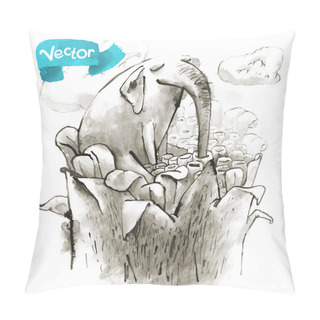 Personality  Fairy Elephant Drinks Nectar Of A Giant Magic Flower Pillow Covers