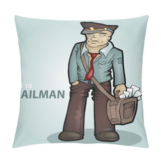 Personality  Vector Cartoon Mailman. Vector Illustration. Pillow Covers