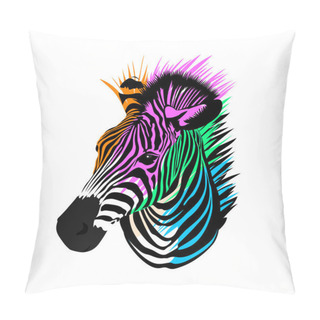 Personality  Zebra Head. Wild Animal, Strip Black And Colorful. Illustration Isolated On White Background. Fashion Zebra Face. Pillow Covers
