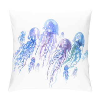 Personality  Isolated Jellyfish Groop Watercolor Illustration. Handmade Paint Pillow Covers