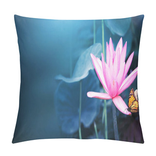 Personality  Horizontal Banner With Lotus Flower And Monarch Butterfly Pillow Covers