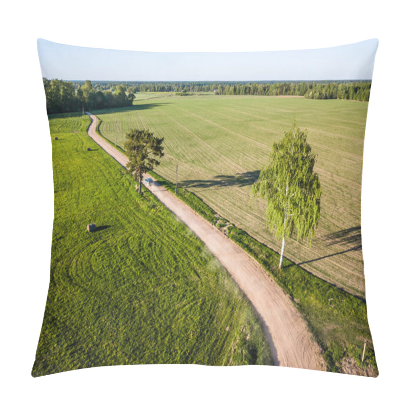 Personality  Drone Photo Of The Road Between Trees In Colorful Early Spring In Countryside Village  - Surrounded With Dandelion Field Pillow Covers