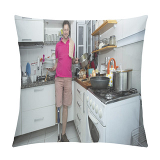 Personality  The Man Does The Cleaning Of The Kitchen. Mature Man Washes The Dishes. Cleaning Concept.  Pillow Covers