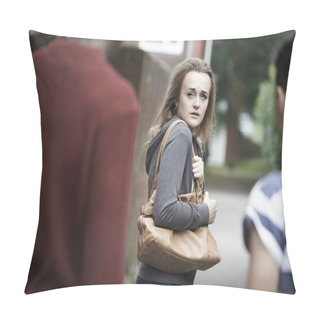 Personality  Teenage Girl Feeling Intimidated As She Walks Home Pillow Covers