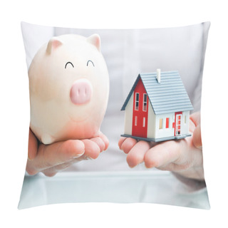Personality  Hands With Piggy Bank And House Model Pillow Covers