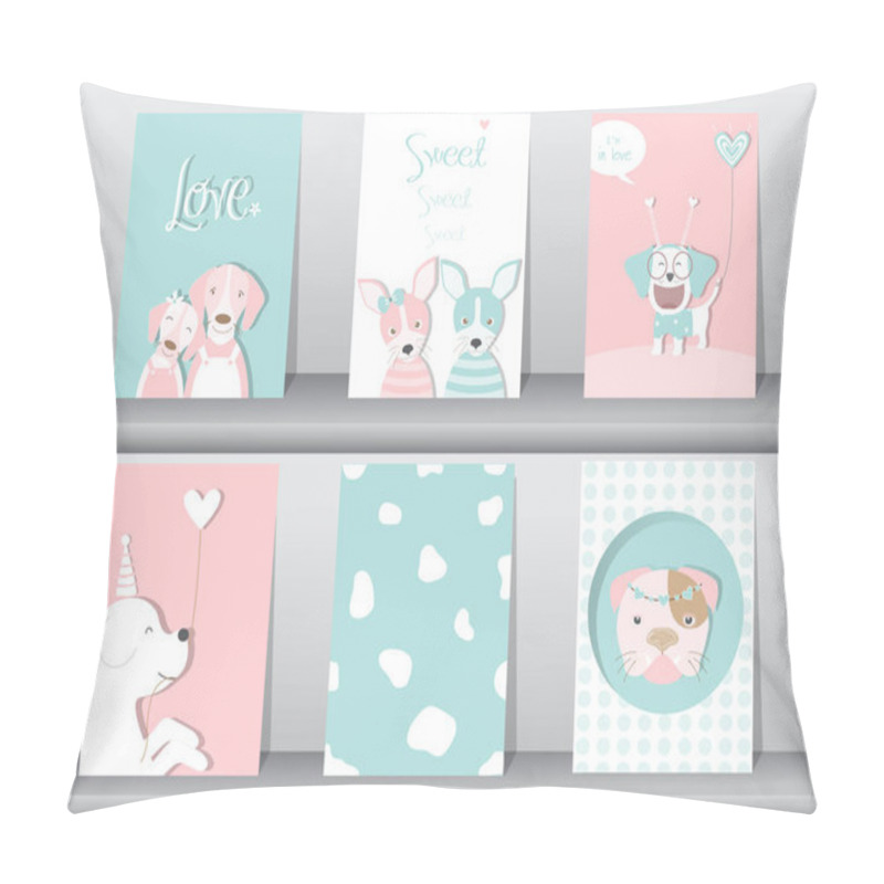 Personality  Set of cute animals poster,Design for valentine's day ,template,cards,dogs,Vector illustrations pillow covers