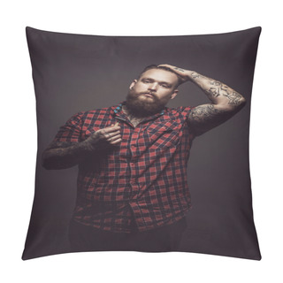 Personality  Tattooed Man With Beard  In Red T Shirt. Pillow Covers