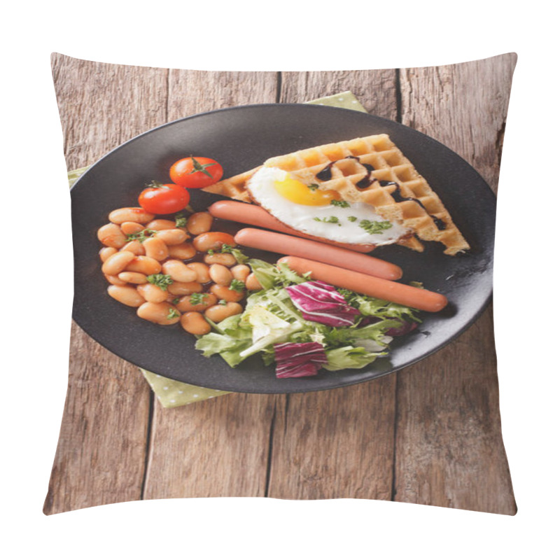 Personality  Savory Breakfast: Waffles With Egg, Sausages, Beans And Fresh Sa Pillow Covers