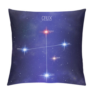 Personality  Crux The Southern Cross Constellation On A Starry Space Background With The Names Of Its Main Stars. Relative Sizes And Different Color Shades Based On The Spectral Star Type. Pillow Covers