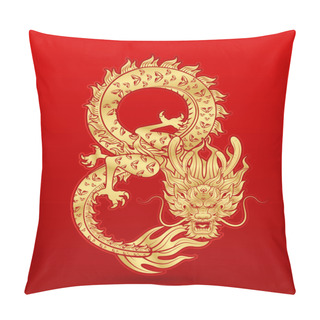Personality  Traditional Chinese Dragon Gold Zodiac Sign Number 8 Infinity Isolated On Red Background For Card Design Print Media Or Festival. China Lunar Calendar Animal Happy New Year. Vector Illustration. Pillow Covers