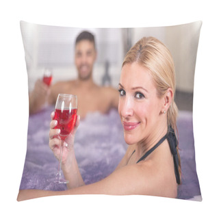 Personality  Romantic Couple Drinking Red Wine In Hot Tub Pillow Covers